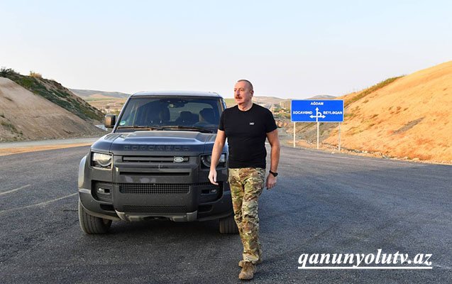 İlham Əliyev Ağdam-Füzuli avtomobil yolunun tikintisi ilə tanış olub - Fotolar + Yenilənib