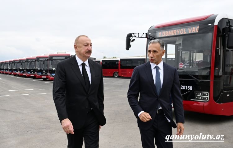 İlham Əliyev “BakuBus”ın Gəncə Avtoparkının açılışında - Fotolar